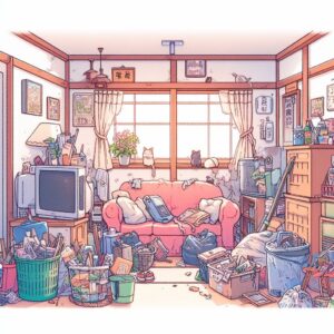 整理整頓する前の部屋のイラスト画像