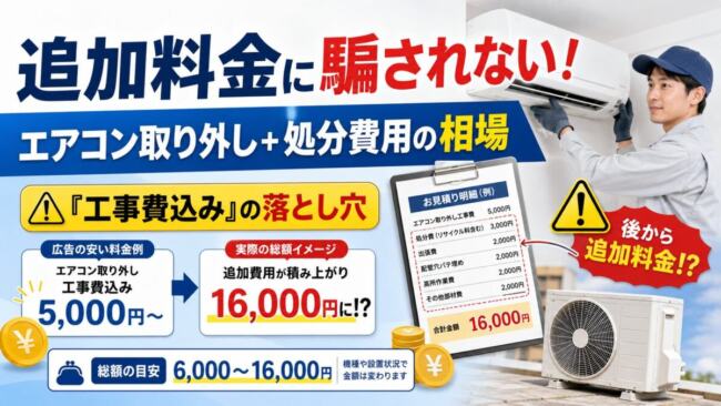 追加料金に騙されない！エアコン取り外し＋処分費用の相場と「工事費込み」の落とし穴