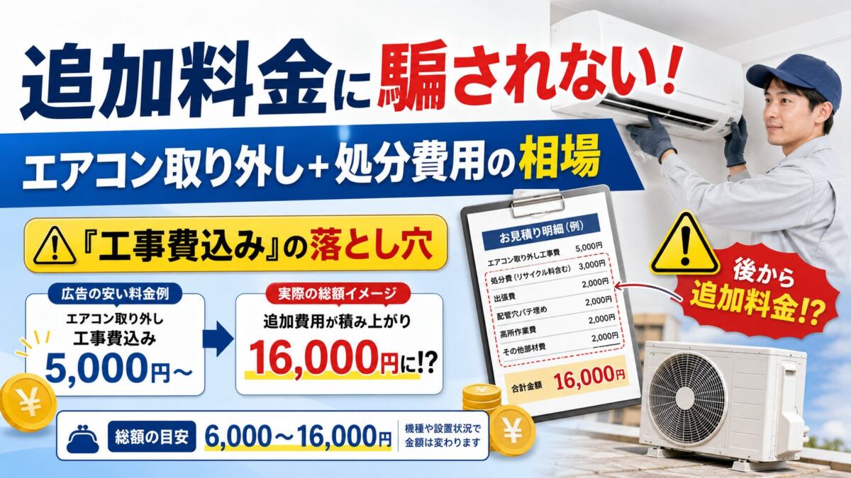 追加料金に騙されない！エアコン取り外し＋処分費用の相場と「工事費込み」の落とし穴