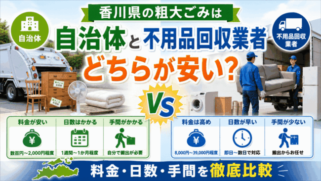 香川県の粗大ごみは自治体と不用品回収業者どちらが安い？料金・日数・手間を徹底比較